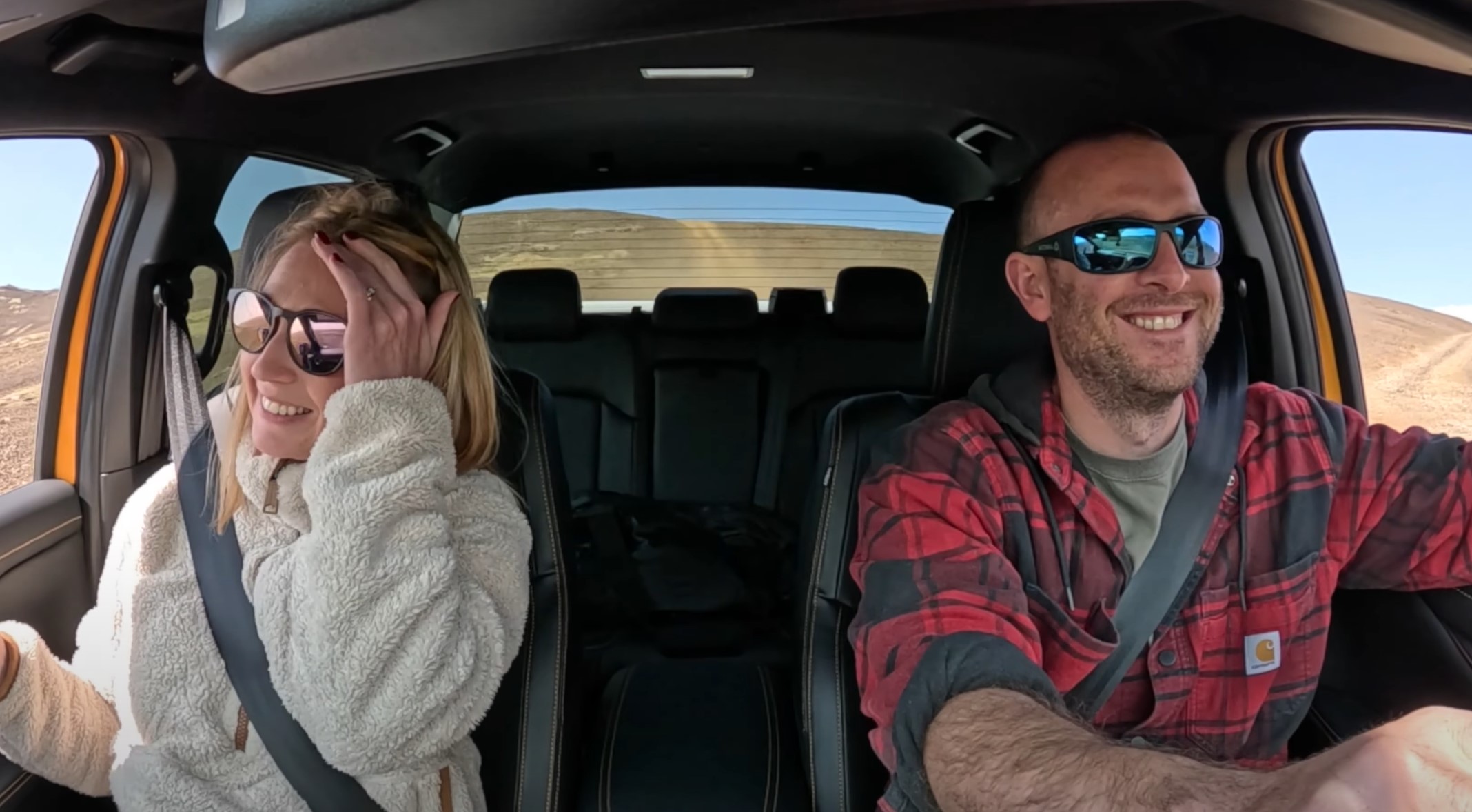 Gruffydd and Angharad Rees driving the Ford Ranger PHEV in Iceland